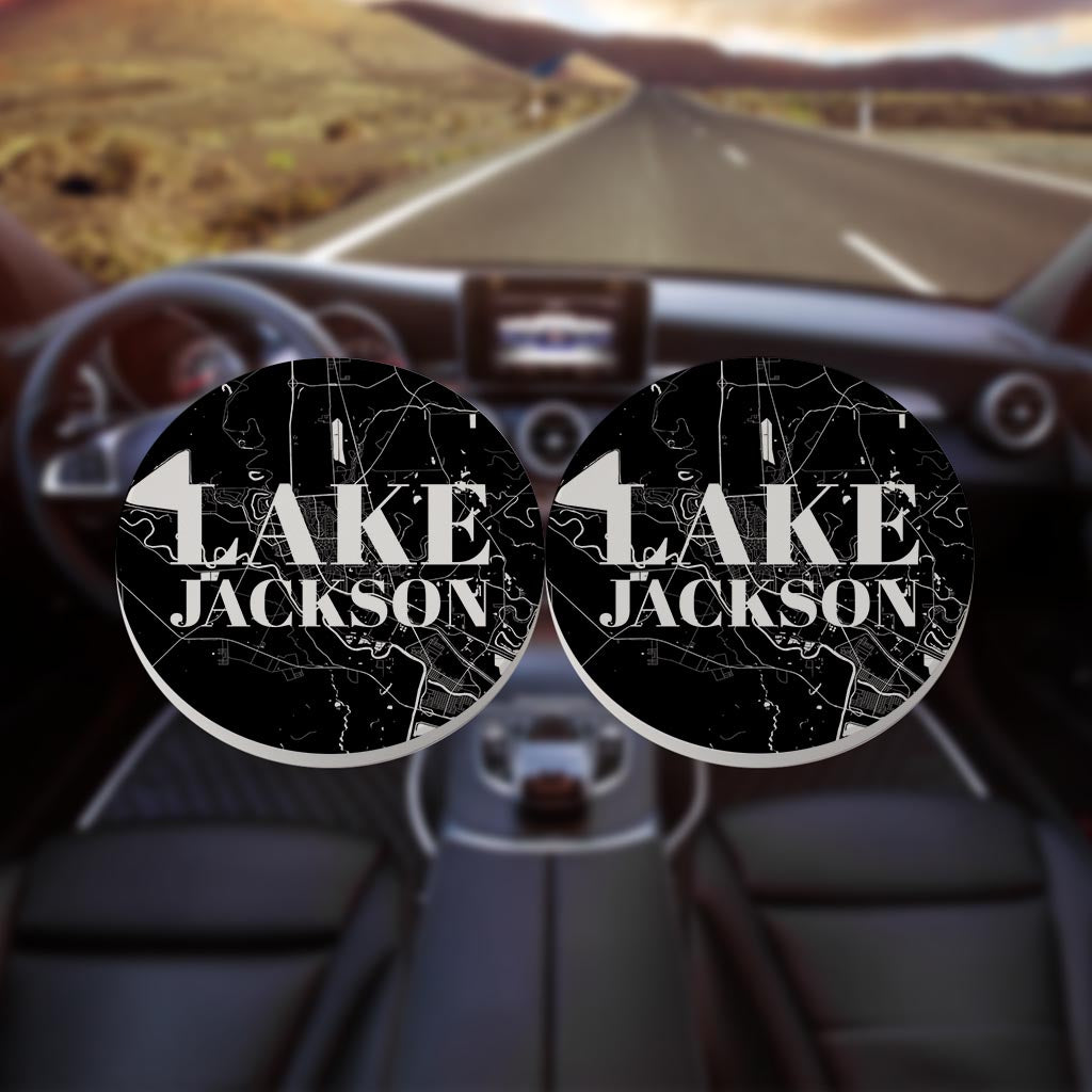 Minimalistic B&W Texas Lake Jackson Map| Absorbent Car Coasters | Set of 2 | Min 4