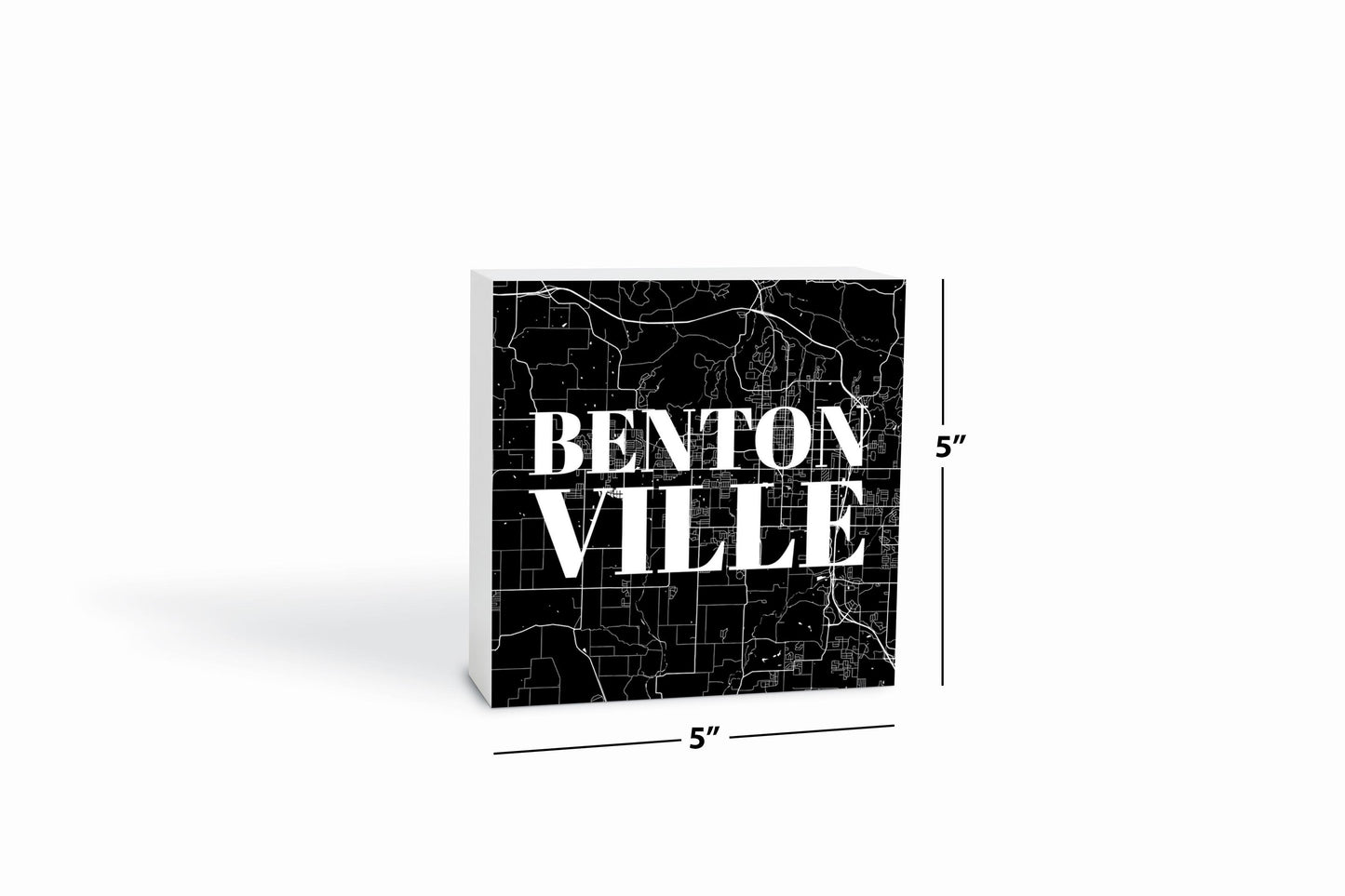 Minimalist B&W Arkansas Bentonville Map | Wood Block | Eaches | Min 4