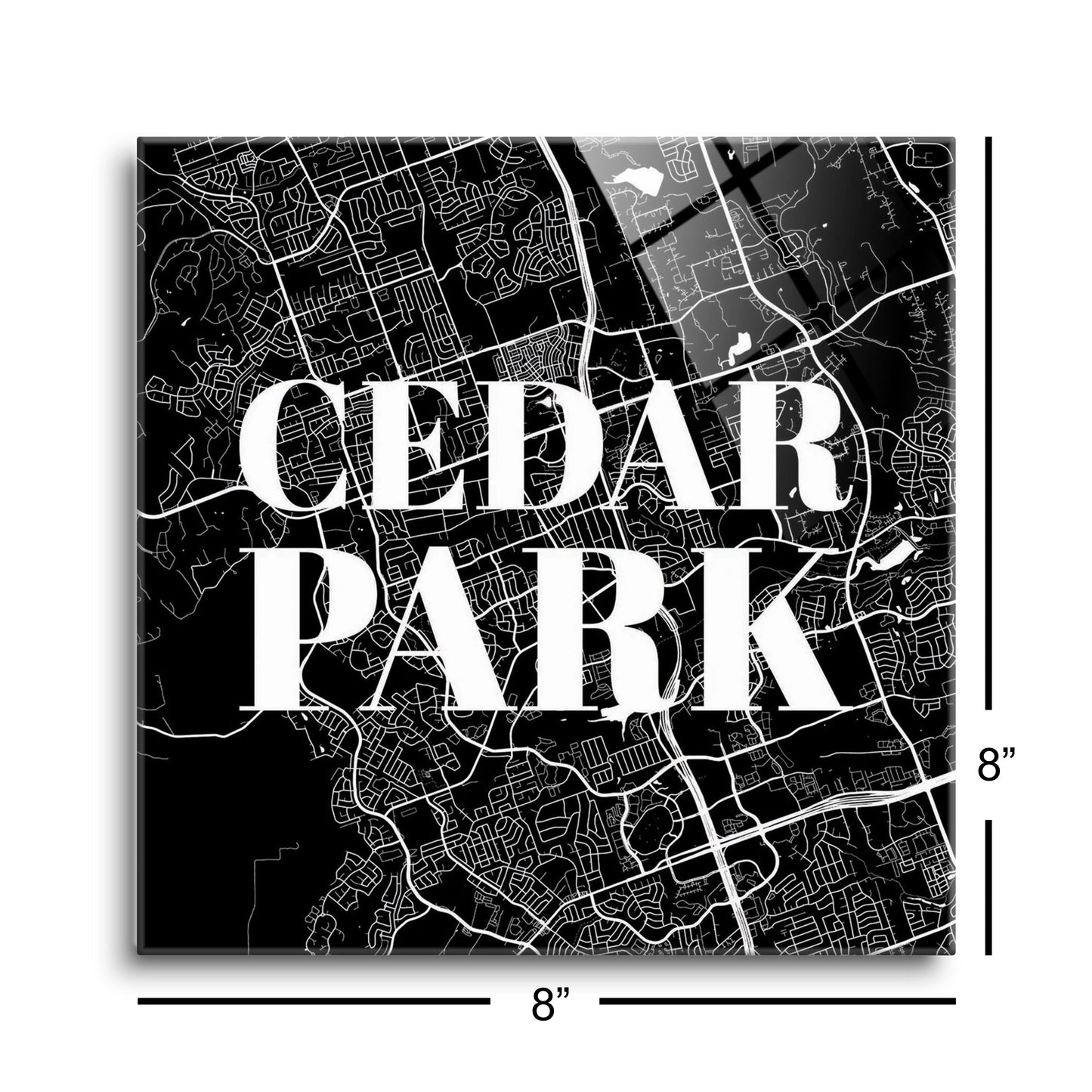 Minimalistic B&W Texas Cedar Park Map | Hi-Def Glass Art | Eaches | Min 2