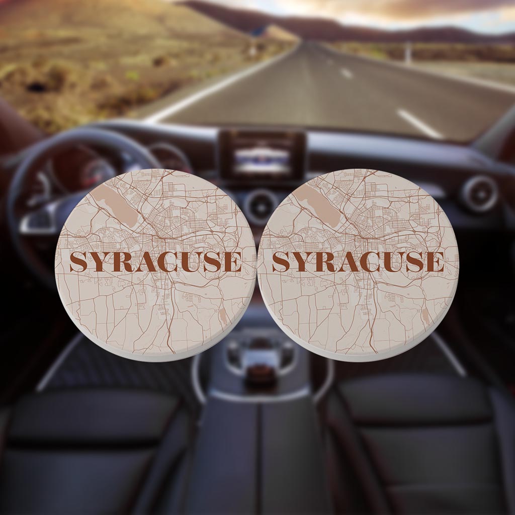 Modern Minimalist New York Syracuse Map | Absorbent Car Coasters | Set of 2 | Min 4