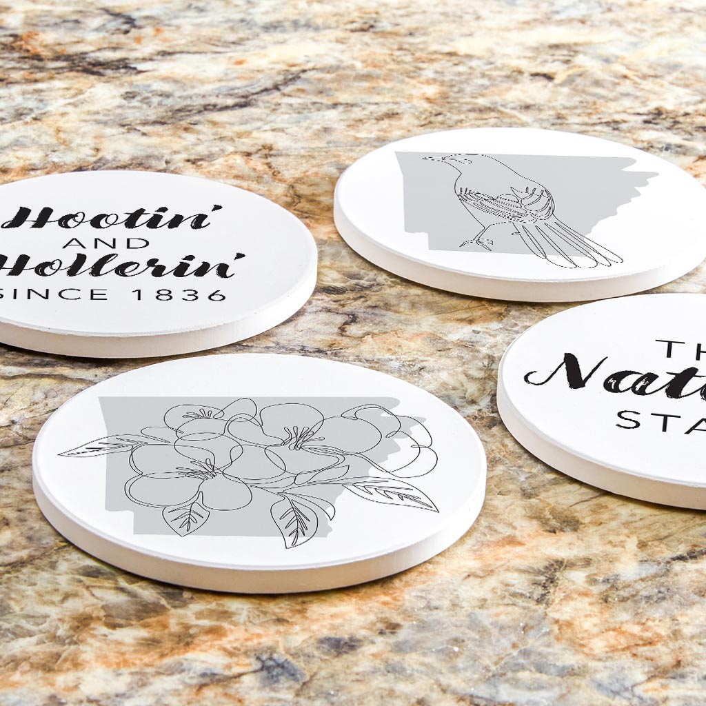 B&W Minimalist Arkansas Line Drawings Sayings | Absorbent Coasters | Set of 4 | Min 2