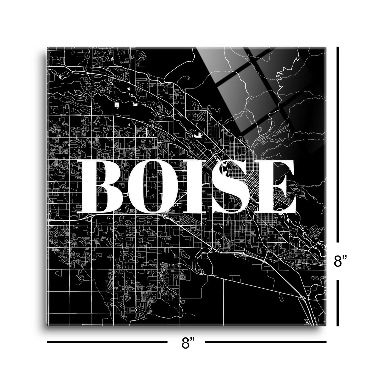 Minimalist B&W Idaho Boise Map | Hi-Def Glass Art | Eaches | Min 2