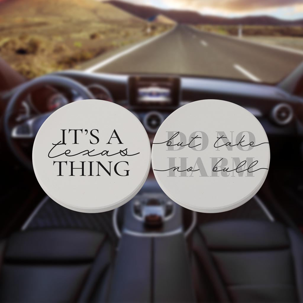 Modern Black White Texas Set | Absorbent Car Coasters | Set of 2 | Min 4
