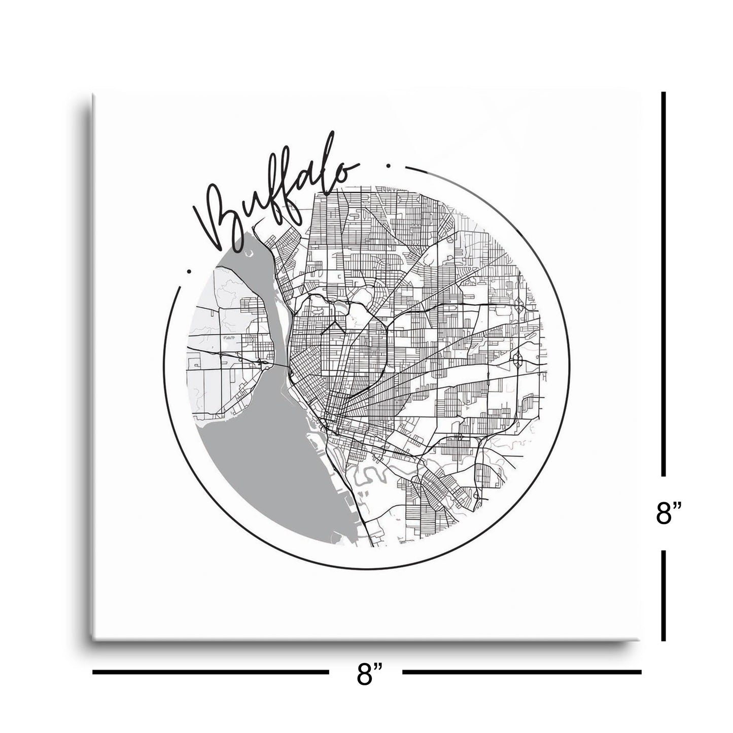 Minimalistic B&W New York Buffalo Circle Map | Hi-Def Glass Art | Eaches | Min 2