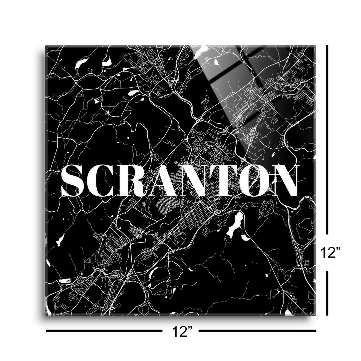 Minimalistic B&W Pennsylvania Scranton Map | Hi-Def Glass Art | Eaches | Min 1