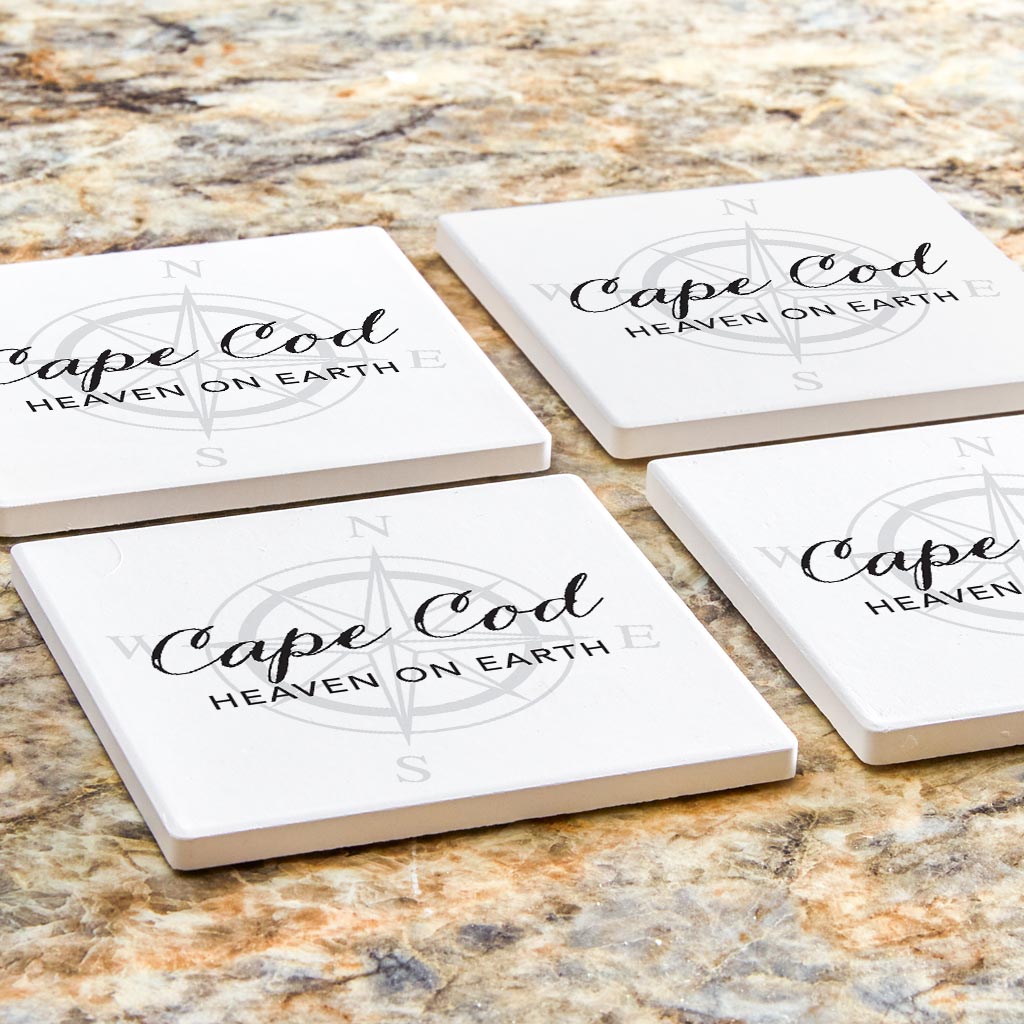 Minimalistic B&W Cape Cod Heaven On Earth | Absorbent Coasters | Set of 4 | Min 2