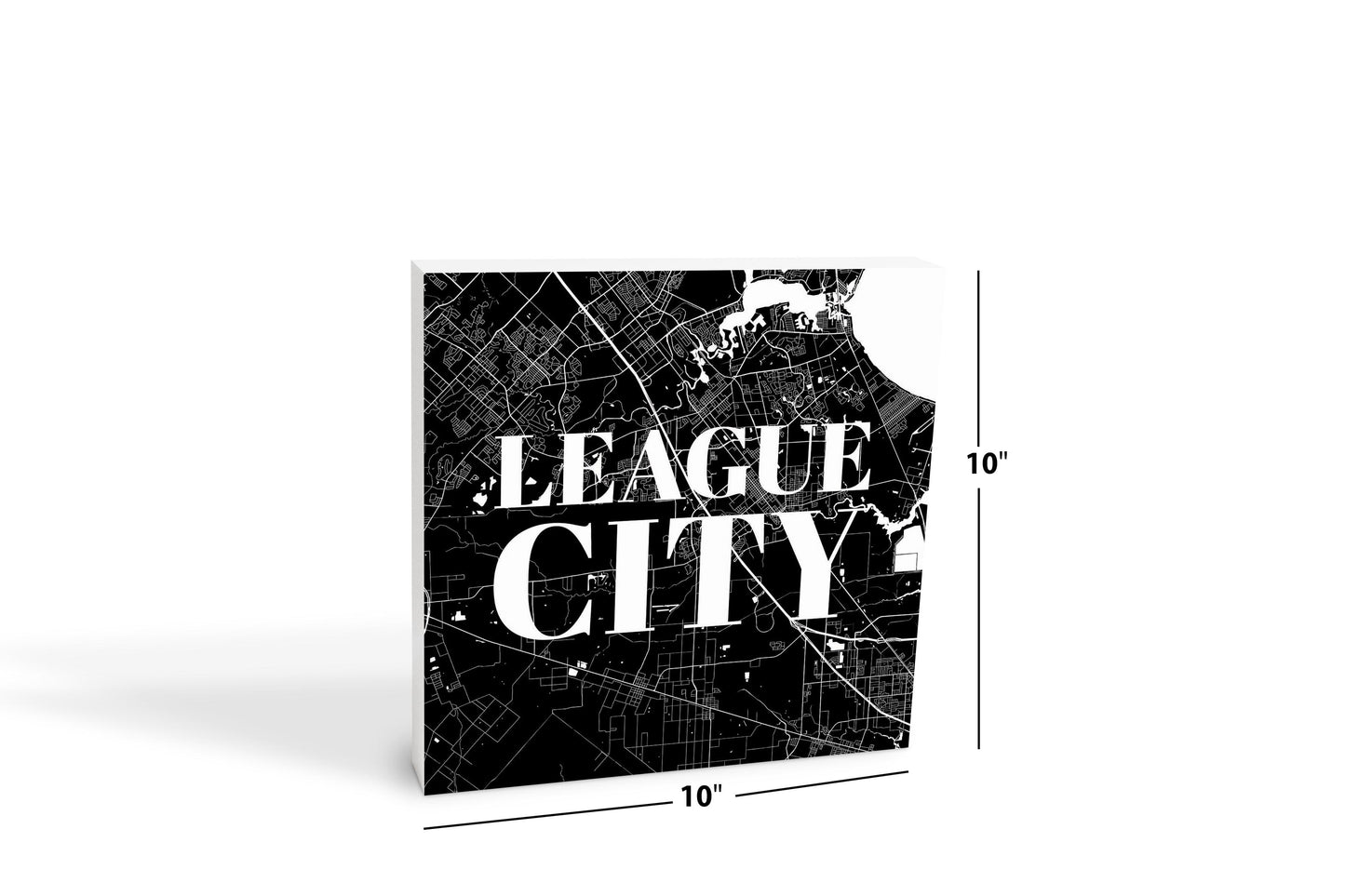 Minimalistic B&W Texas League City Map | Wood Block | Eaches | Min 2