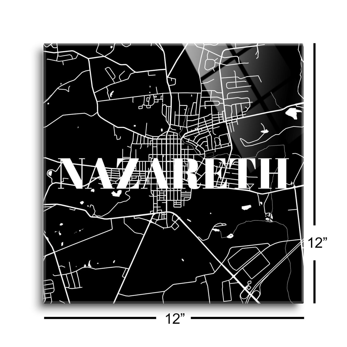 Minimalistic B&W Pennsylvania Nazareth Map | Hi-Def Glass Art | Eaches | Min 1