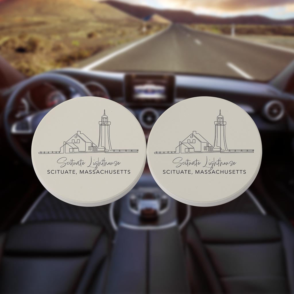 Scituate Lighthouse| Absorbent Car Coasters | Set of 2 | Min 4