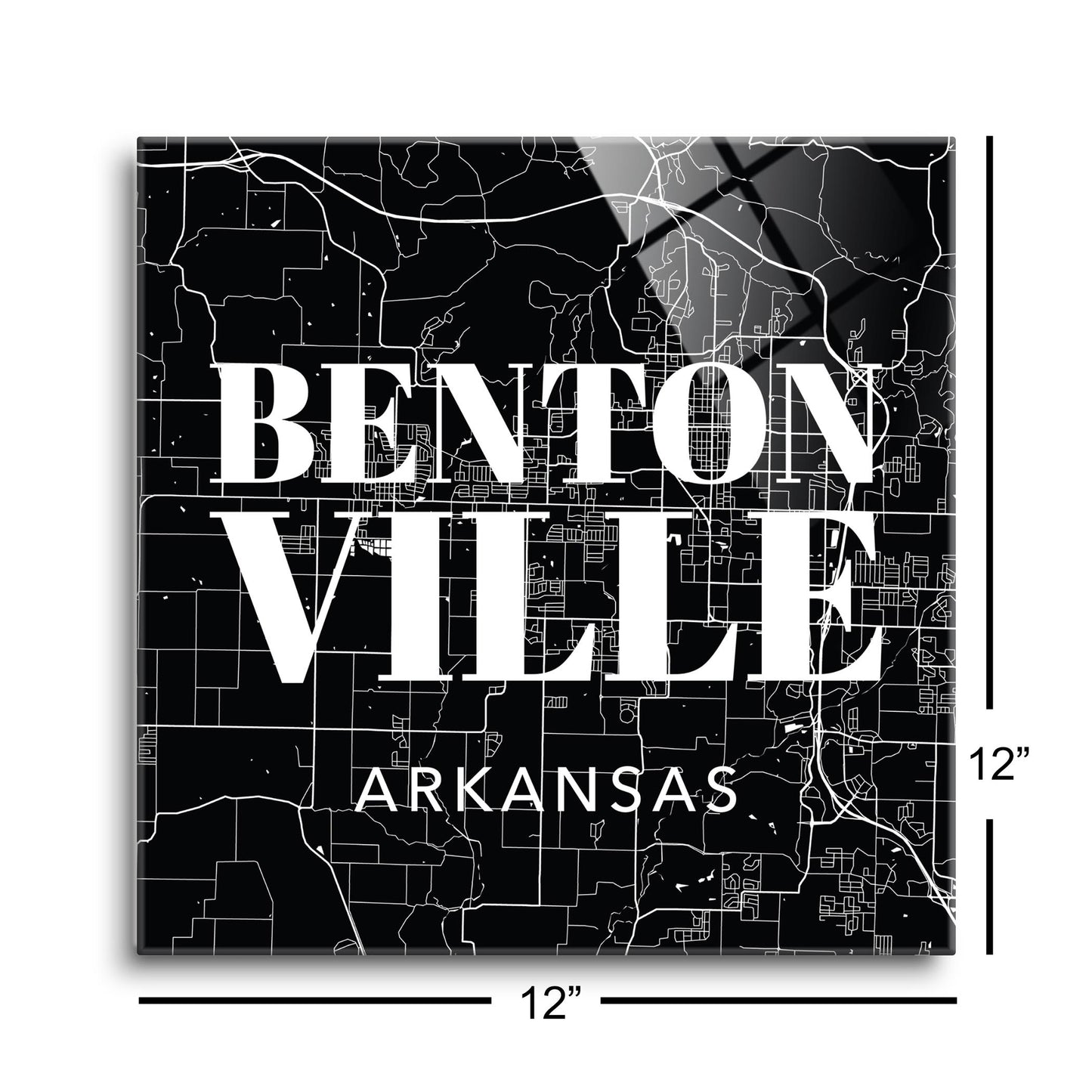 Minimalist B&W Arkansas Bentonville Map State | Hi-Def Glass Art | Eaches | Min 1
