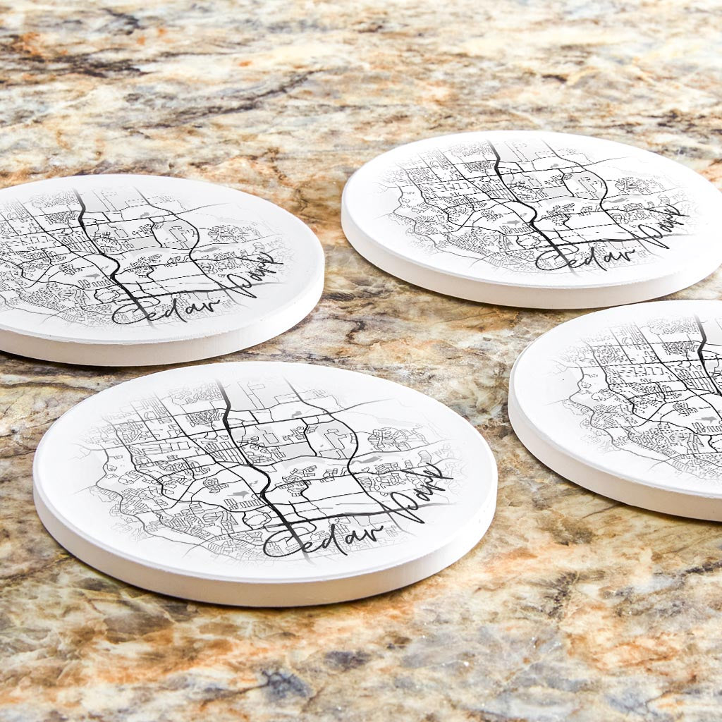 Minimalistic B&W Texas Cedar Park Circle Map | Absorbent Coasters | Set of 4 | Min 2