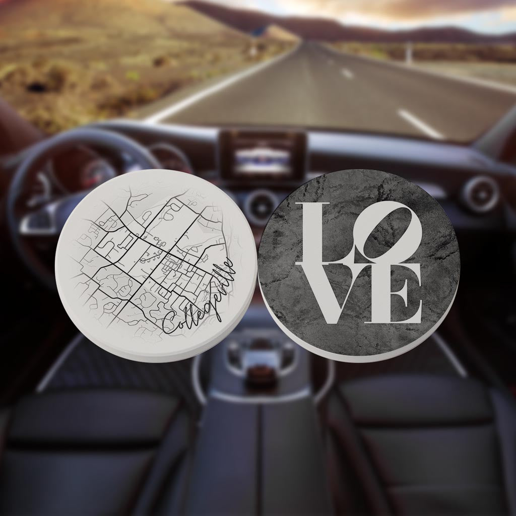 Minimalistic B&W Pennsylvania Collegeville Circle Love| Absorbent Car Coasters | Set of 2 | Min 4