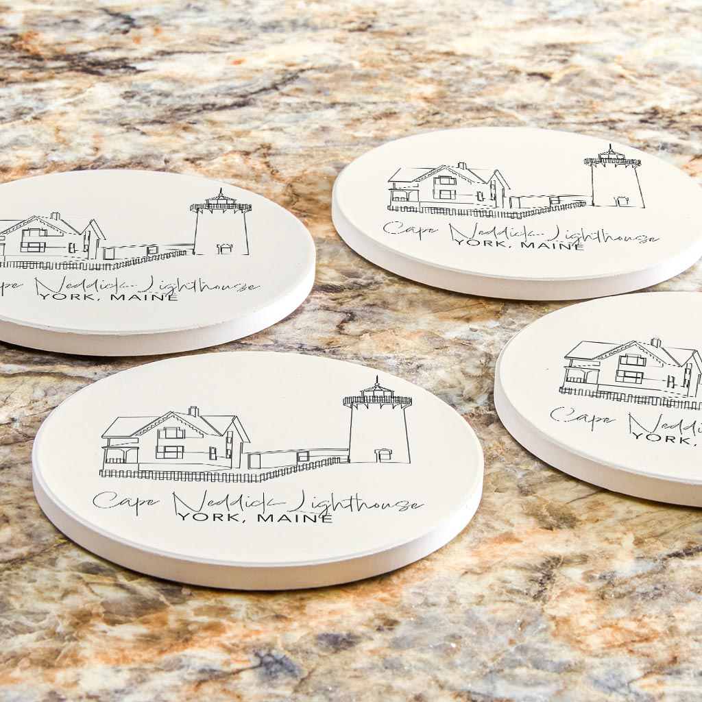 Cape Neddick Lighthouse | Absorbent Coasters | Set of 4 | Min 2