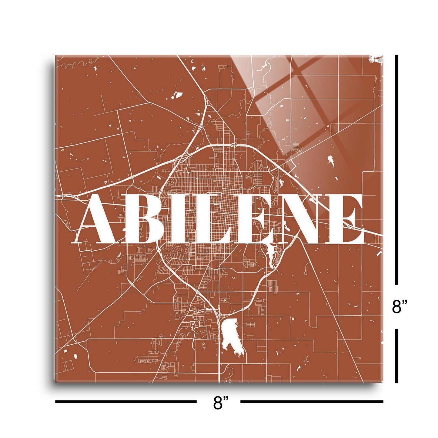 Modern Minimalist Texas Abilene Map | Hi-Def Glass Art | Eaches | Min 2