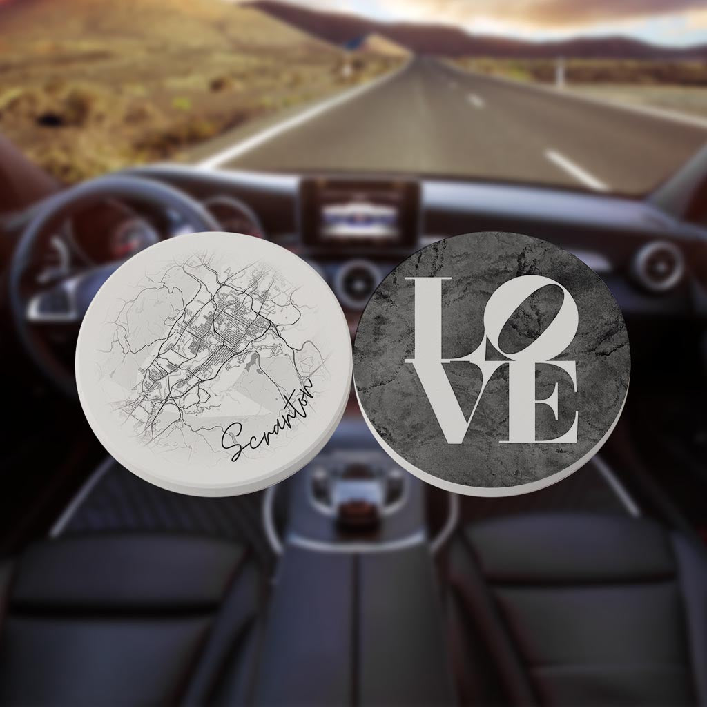 Minimalistic B&W Pennsylvania Scranton Circle Love| Absorbent Car Coasters | Set of 2 | Min 4