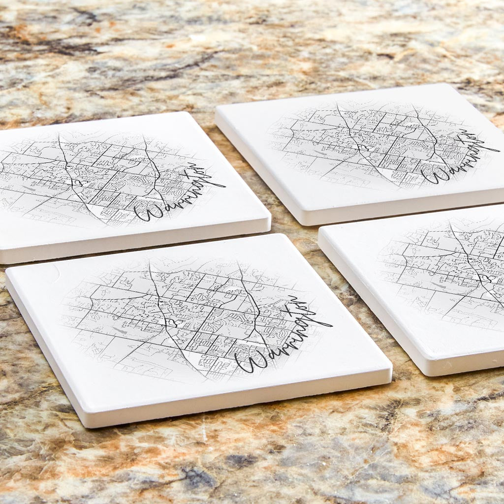 Minimalistic B&W Pennsylvania Warrington Circle Map | Absorbent Coasters | Set of 4 | Min 2