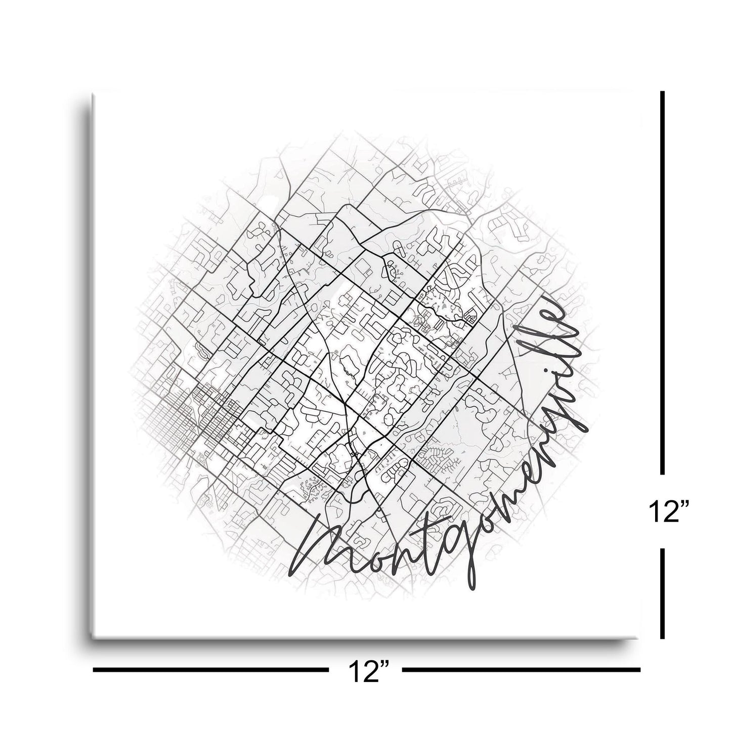Minimalistic B&W Pennsylvania Montgomeryville Circle Map | Hi-Def Glass Art | Eaches | Min 1