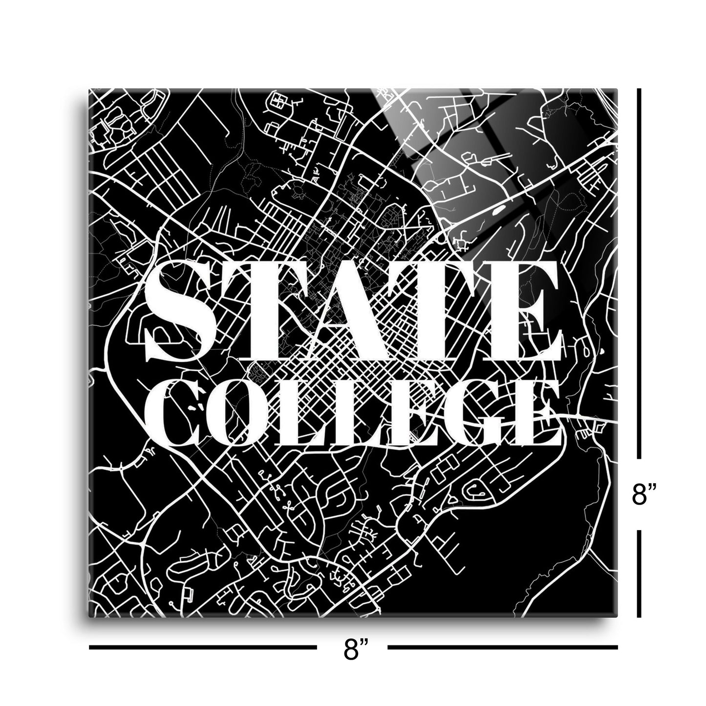 Minimalistic B&W Pennsylvania State College Map | Hi-Def Glass Art | Eaches | Min 2