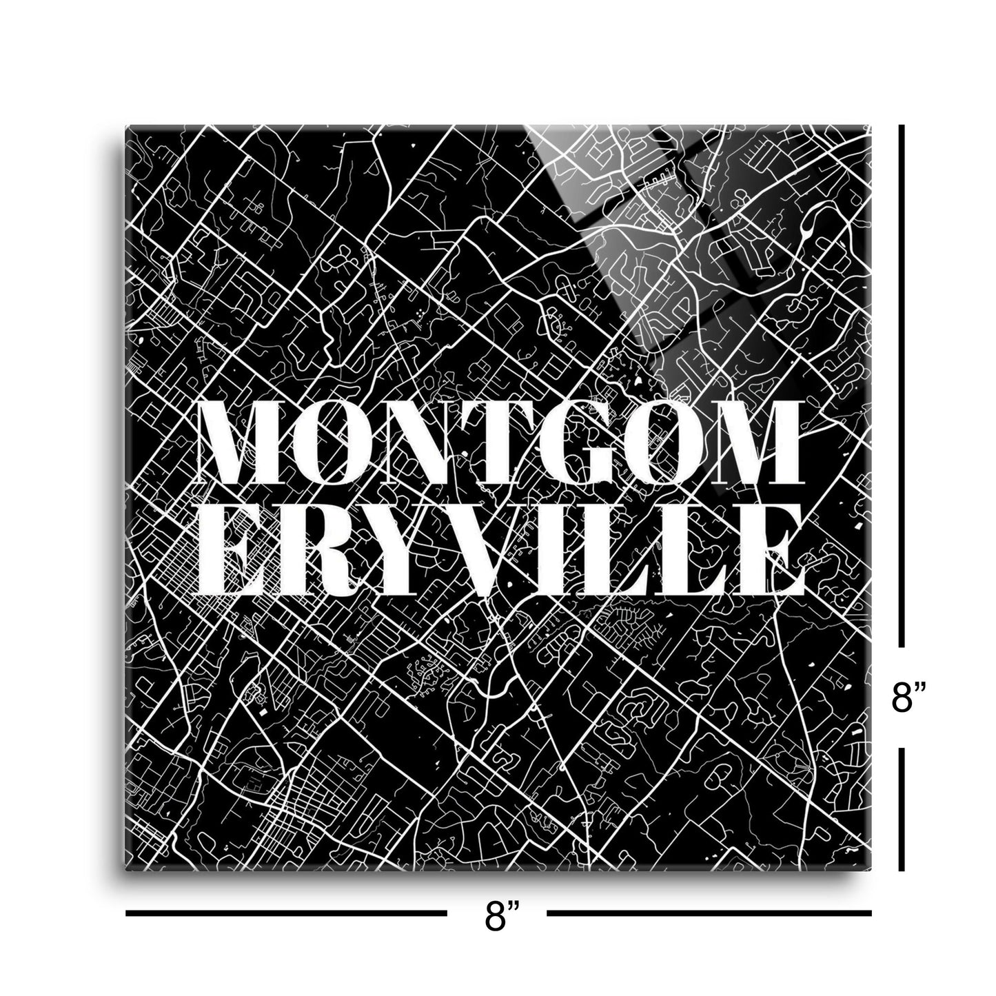 Minimalistic B&W Pennsylvania Montgomeryville Map | Hi-Def Glass Art | Eaches | Min 2