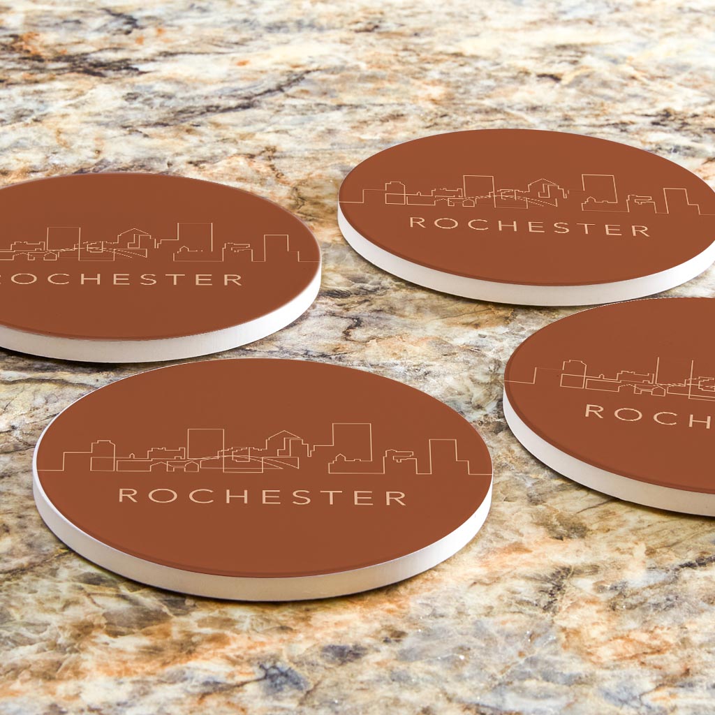 Modern Minimalist New York Rochester Skyline | Absorbent Coasters | Set of 4 | Min 2