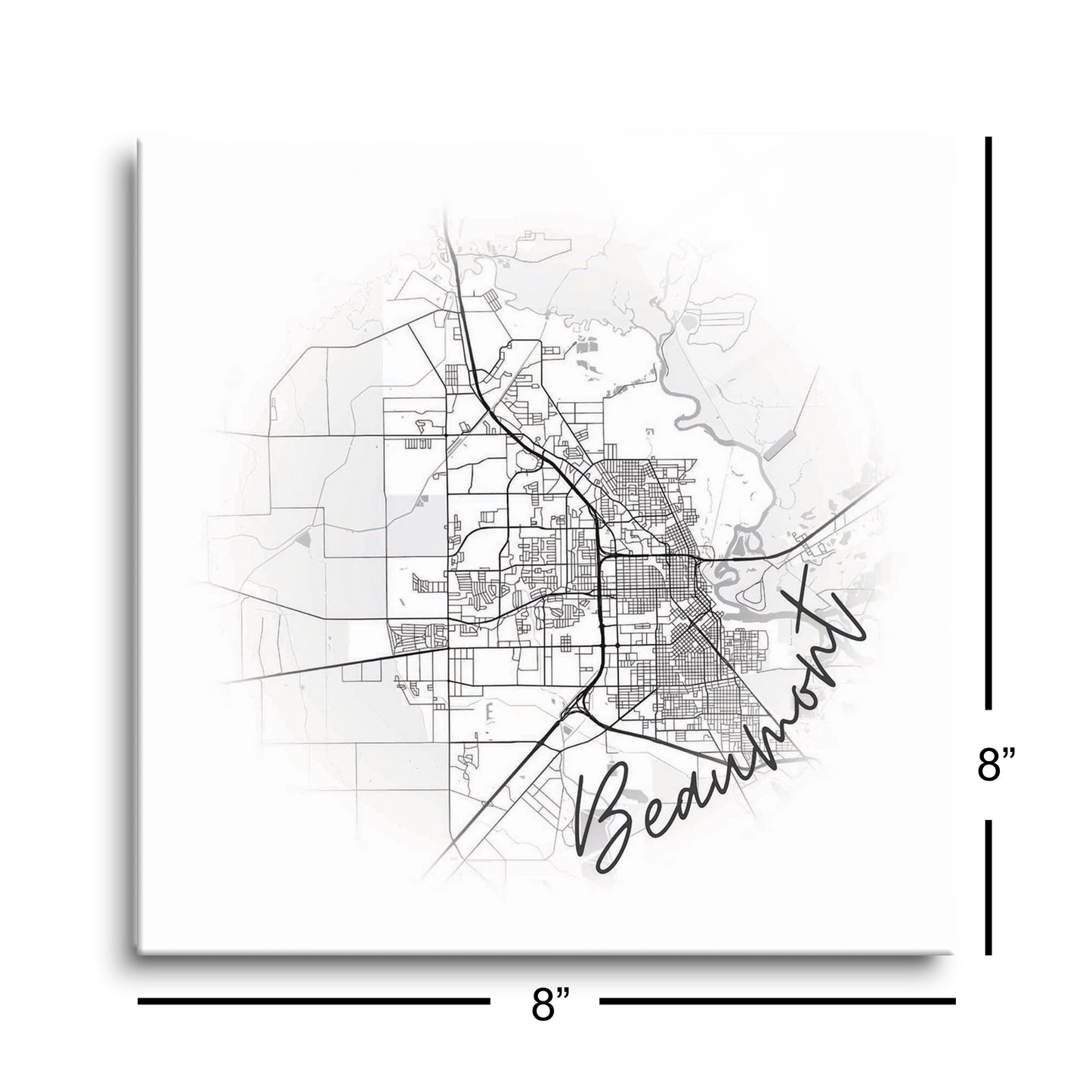 Minimalistic B&W Texas Beaumont Circle Map | Hi-Def Glass Art | Eaches | Min 2