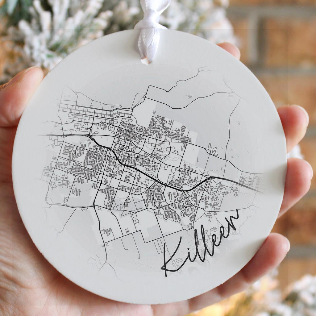 Minimalistic B&W Texas Killeen Circle Map | Wood Ornament | Eaches | Min 6