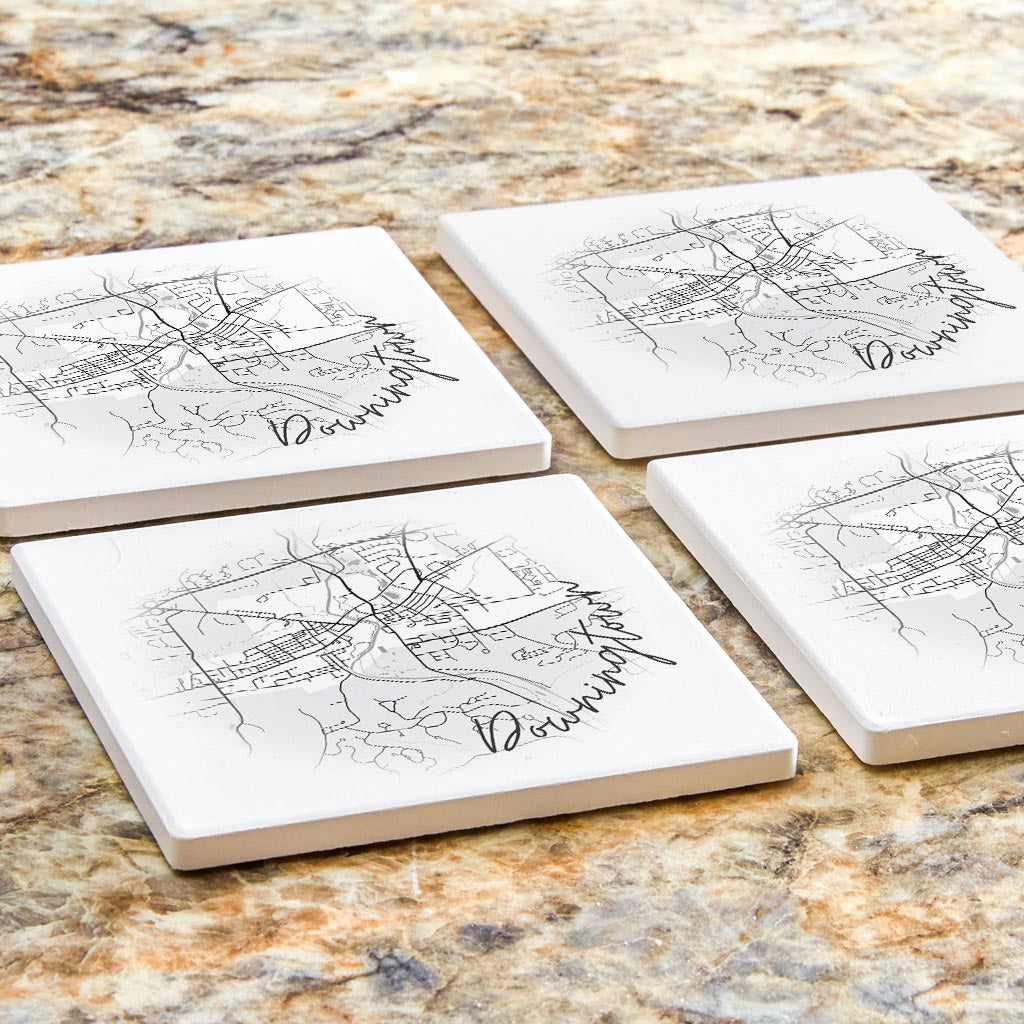 Minimalistic B&W Pennsylvania Downingtown Circle Map| Absorbent Coasters | Set of 4 | Min 2