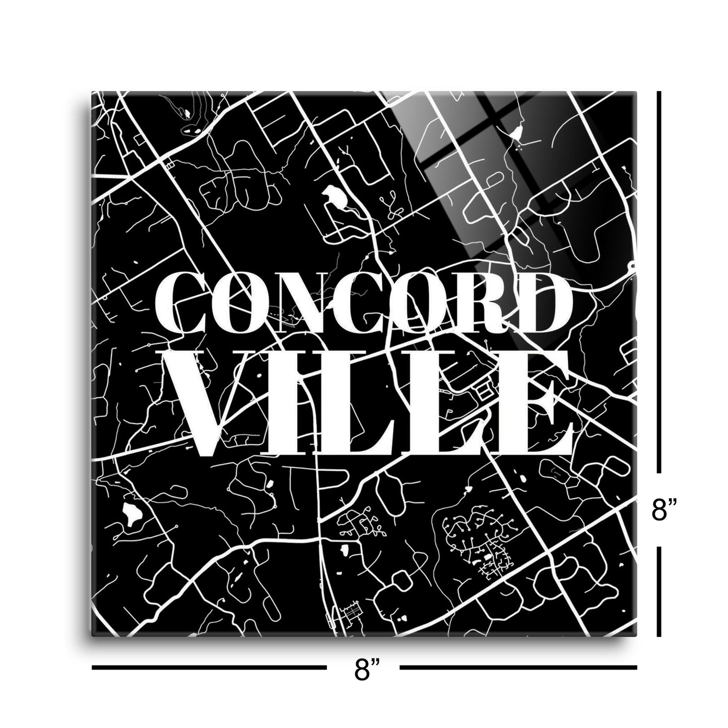 Minimalistic B&W Pennsylvania Concordville Map | Hi-Def Glass Art | Eaches | Min 2