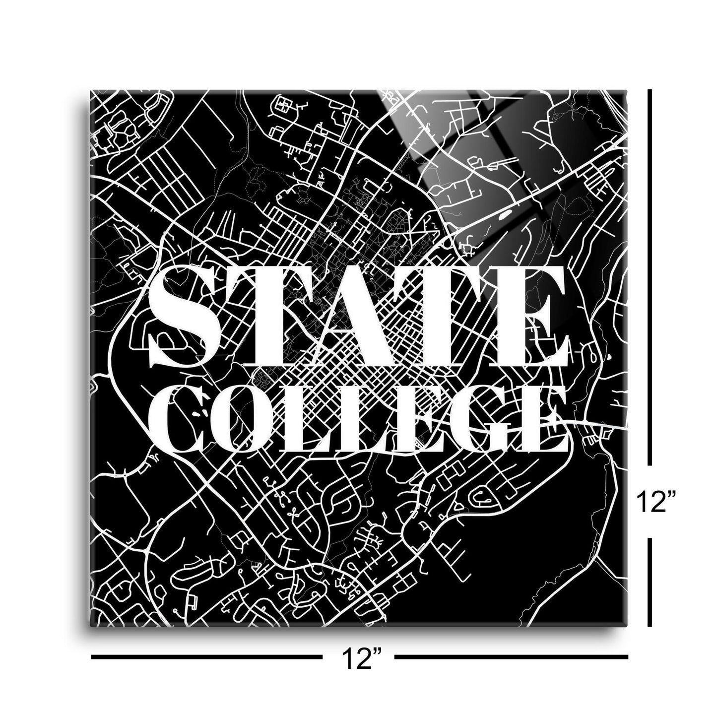 Minimalistic B&W Pennsylvania State College Map | Hi-Def Glass Art | Eaches | Min 1