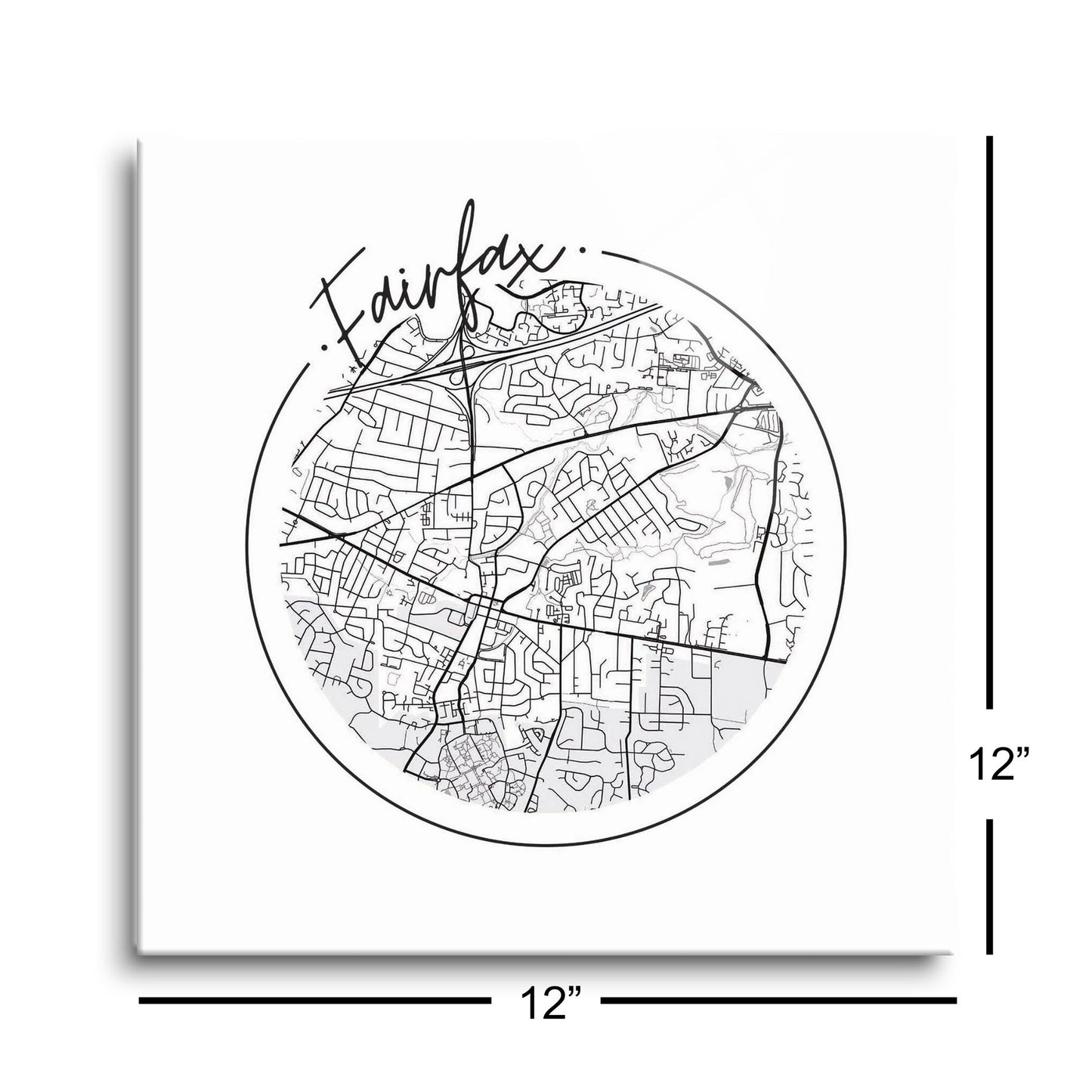Minimalistic B&W Virginia Fairfax Circle Map | Hi-Def Glass Art | Eaches | Min 1