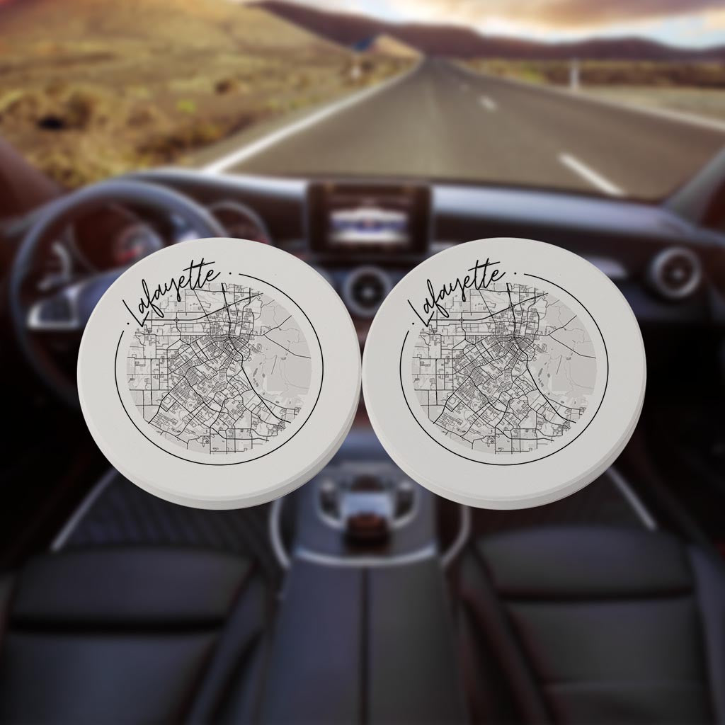 Modern Louisiana Lafayette Circle Map| Absorbent Car Coasters | Set of 2 | Min 4