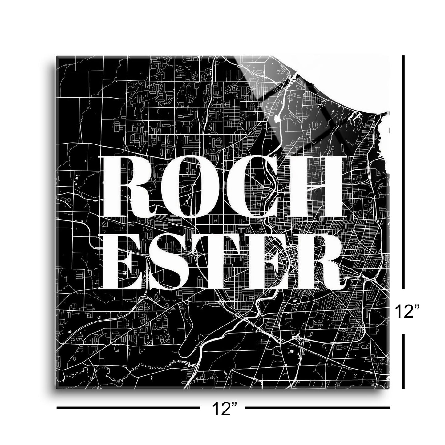 Minimalistic B&W New York Rochester Map | Hi-Def Glass Art | Eaches | Min 1