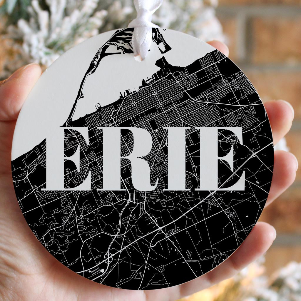 Minimalistic B&W Pennsylvania Erie Map| Wood Ornament | Eaches | Min 6