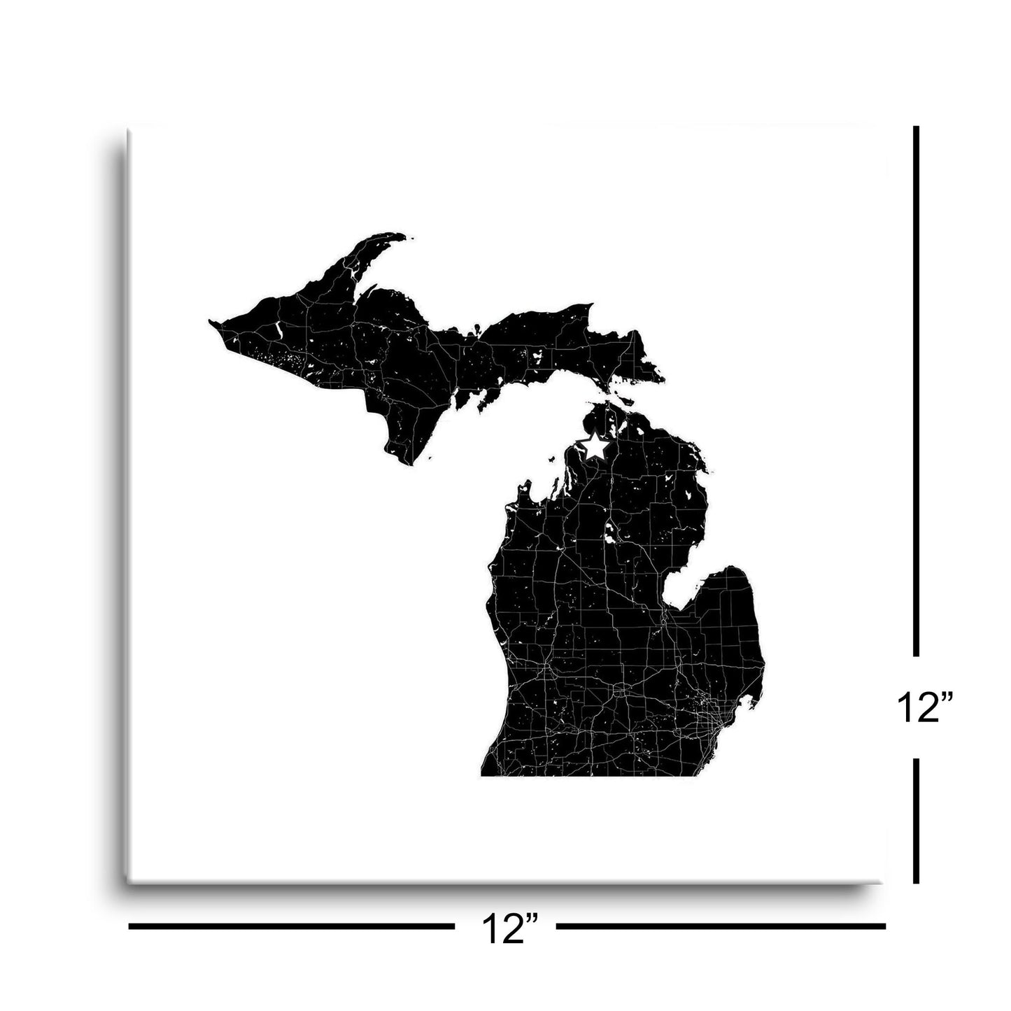 Minimalistic B&W Michigan Map Petoskey Star | Hi-Def Glass Art | Eaches | Min 1