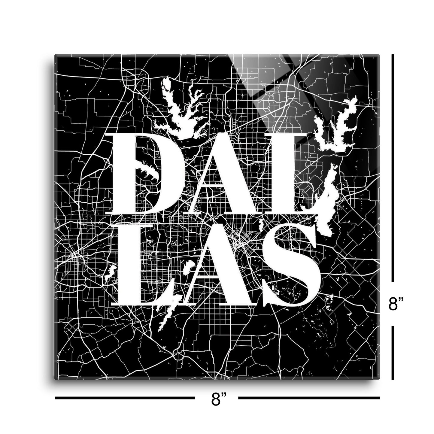 Modern Black Dallas Map | Hi-Def Glass Art | Eaches | Min 2