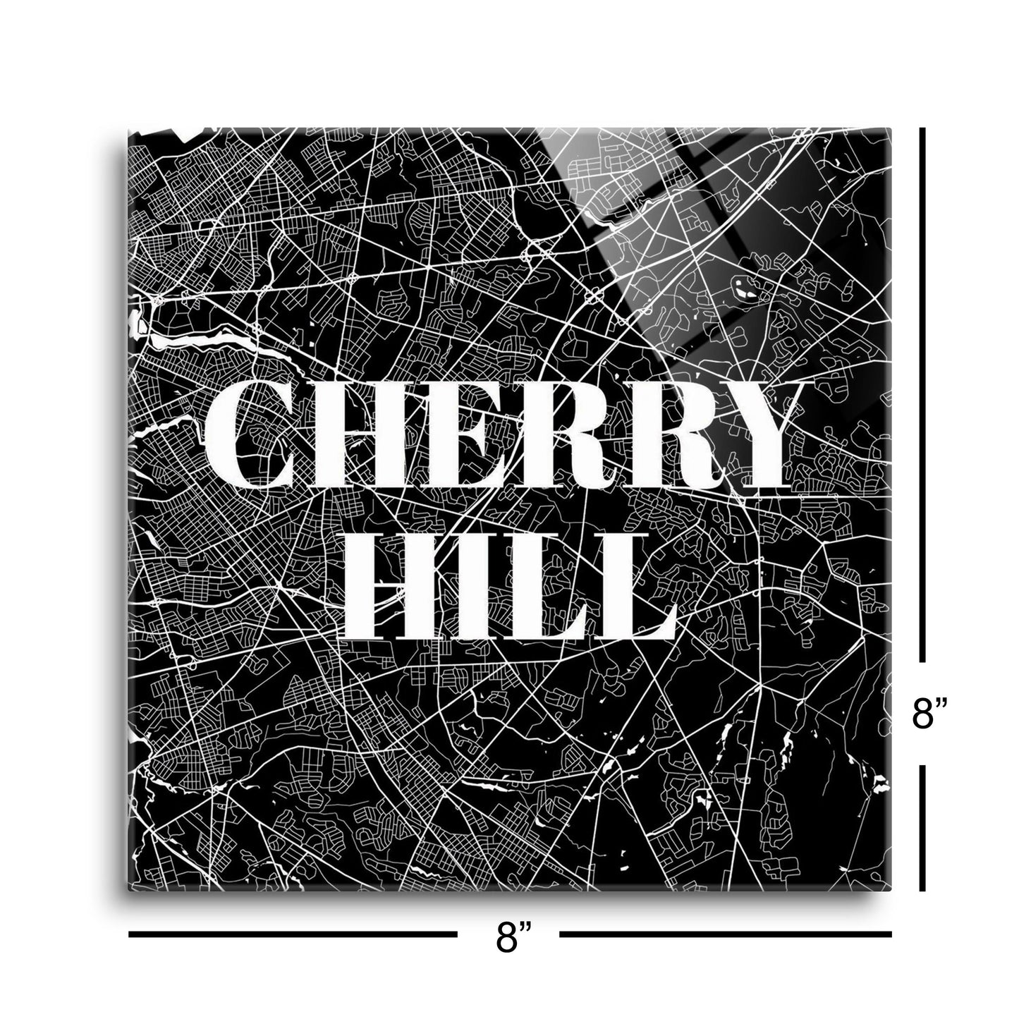 Minimalistic B&W New Jersey Cherry Hill Map | Hi-Def Glass Art | Eaches | Min 2