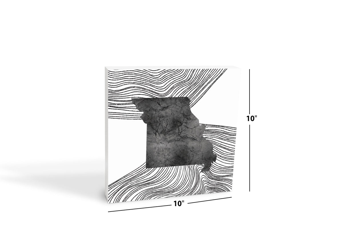 Minimalist B&W Missouri State With Fluid Lines | Wood Block | Eaches | Min 2