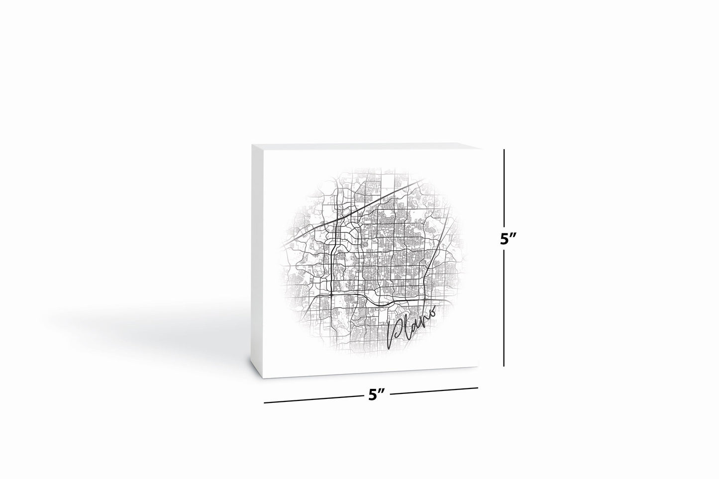 Minimalistic B&W Texas Plano Circle Map | Wood Block | Eaches | Min 4