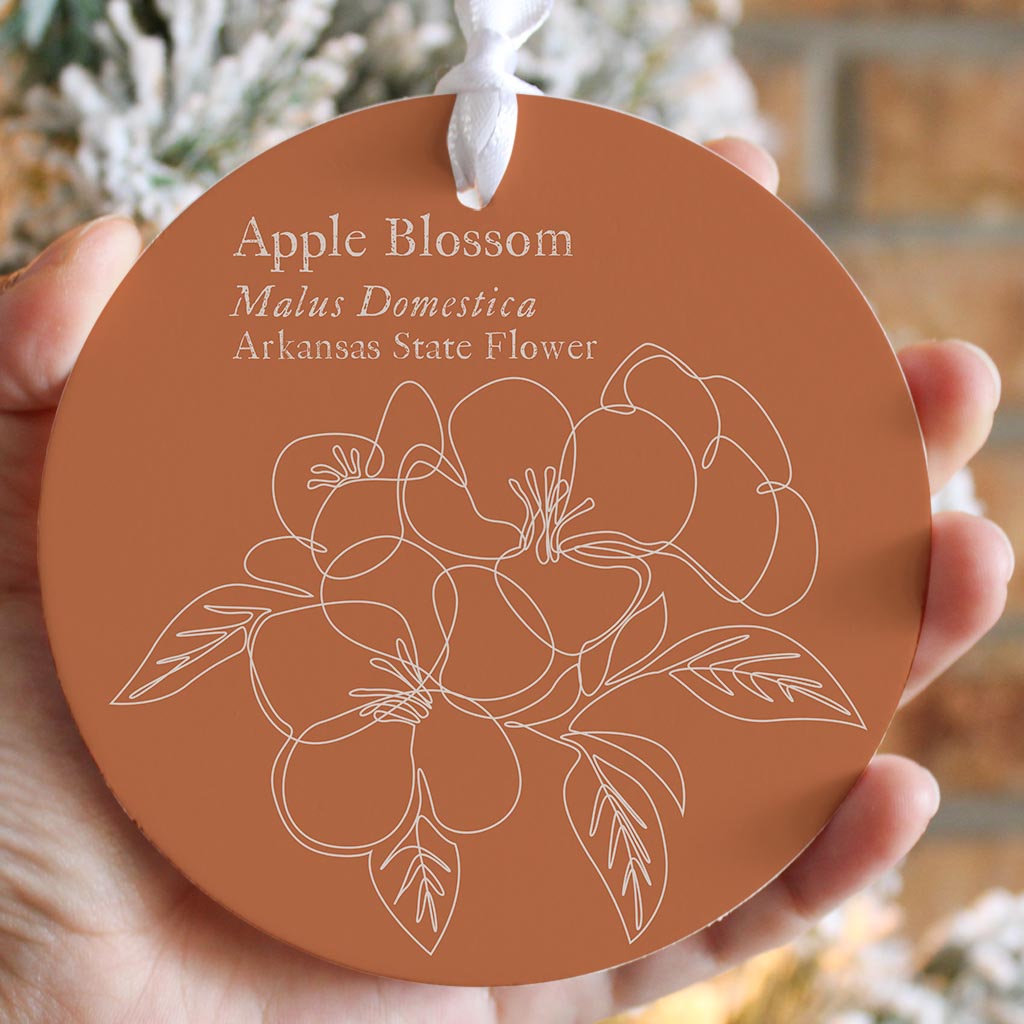 Modern Minimalist Arkansas Single Line Apple Blossoms | Wood Ornament | Eaches | Min 6