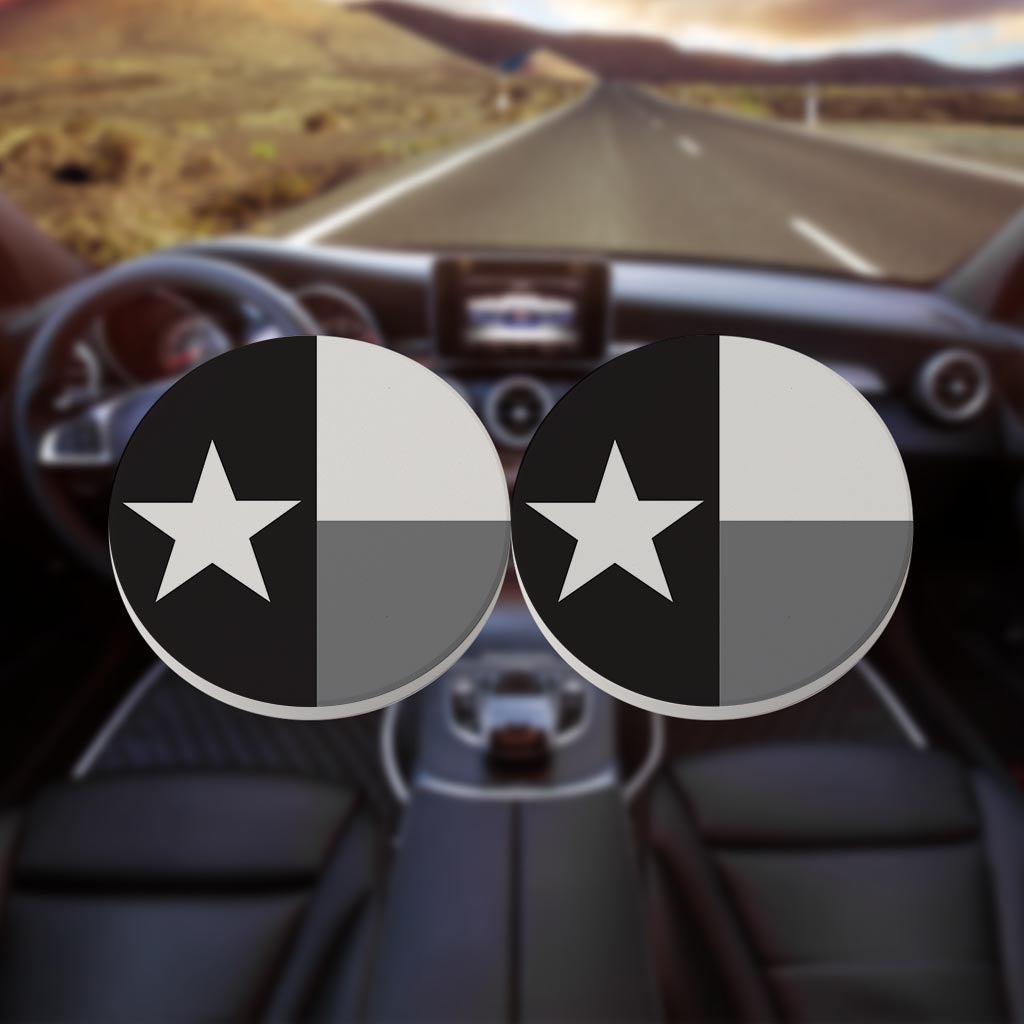 Minimalistic B&W Texas State Flag | Absorbent Car Coasters | Set of 2 | Min 4