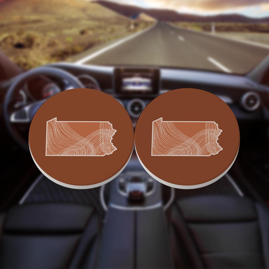 Modern Minimalist Pennsylvania State Lines Dark | Absorbent Car Coasters | Set of 2 | Min 4