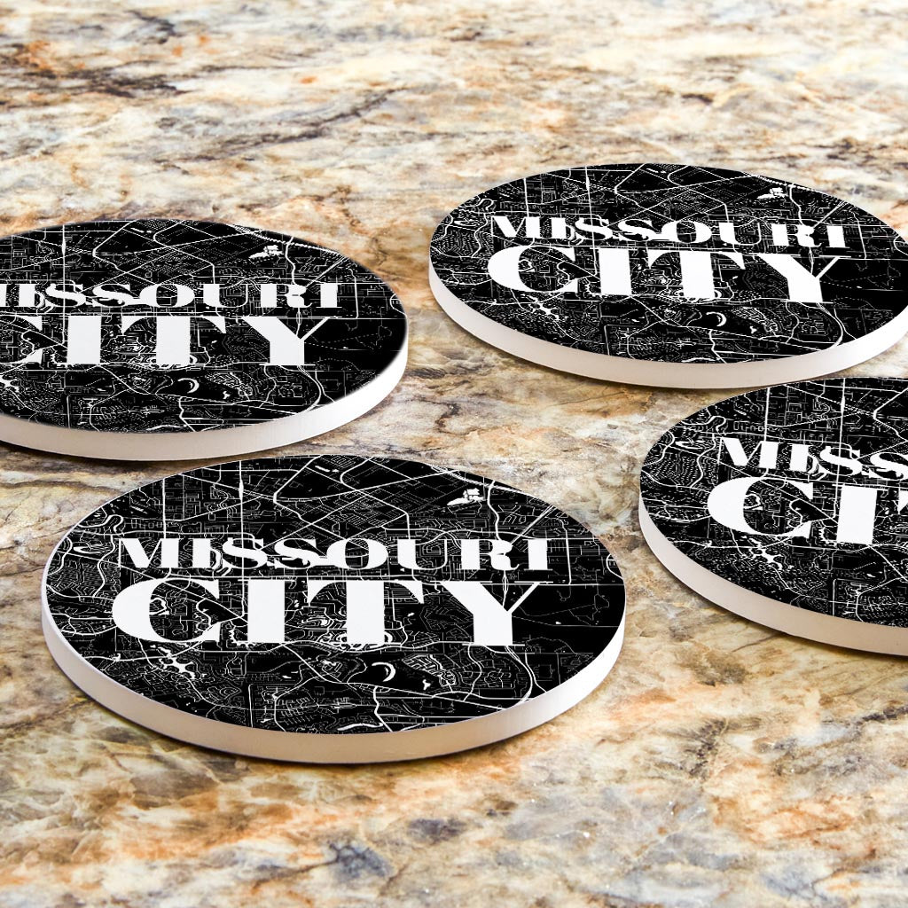 Minimalistic B&W Texas Missouri City Map | Absorbent Coasters | Set of 4 | Min 2
