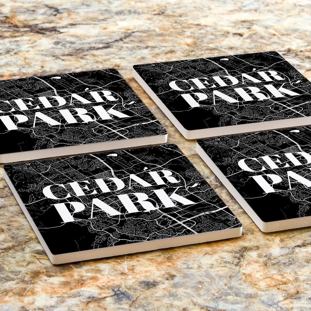 Minimalistic B&W Texas Cedar Park Map | Absorbent Coasters | Set of 4 | Min 2