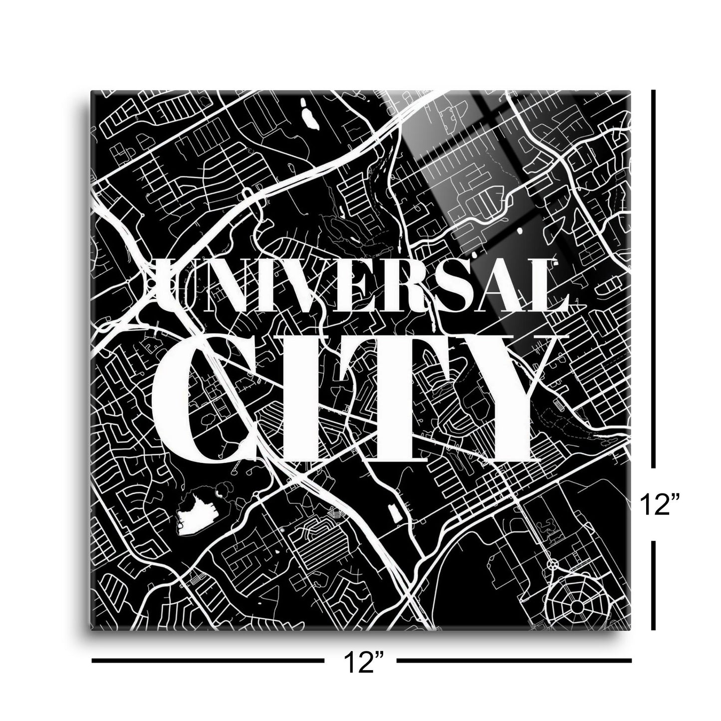 Minimalistic B&W Texas Universal City Map | Hi-Def Glass Art | Eaches | Min 1
