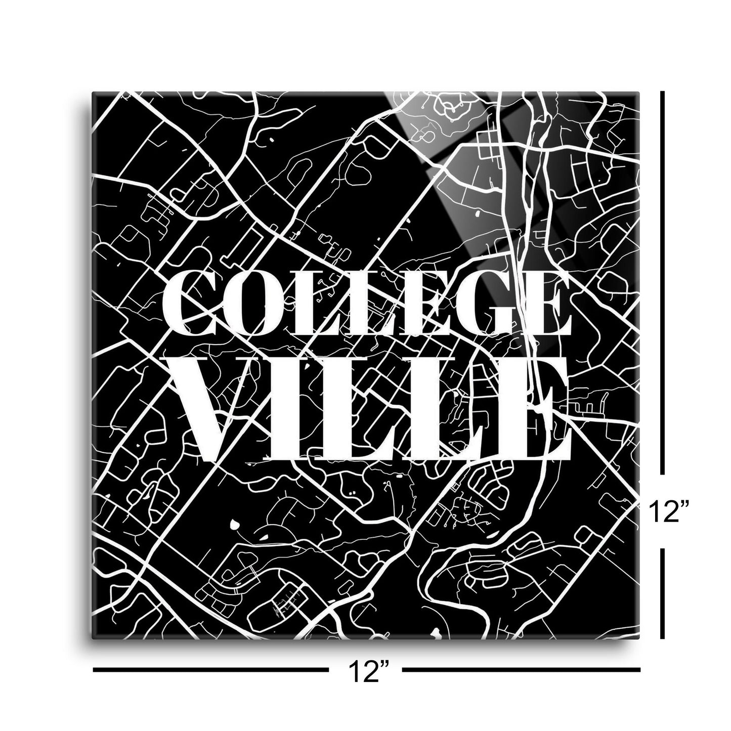 Minimalistic B&W Pennsylvania Collegeville Map | Hi-Def Glass Art | Eaches | Min 1