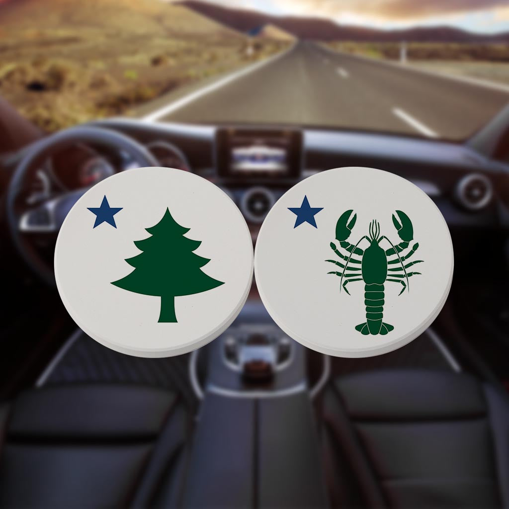 New England Star With Tree Lobster| Absorbent Car Coasters | Set of 2 | Min 4