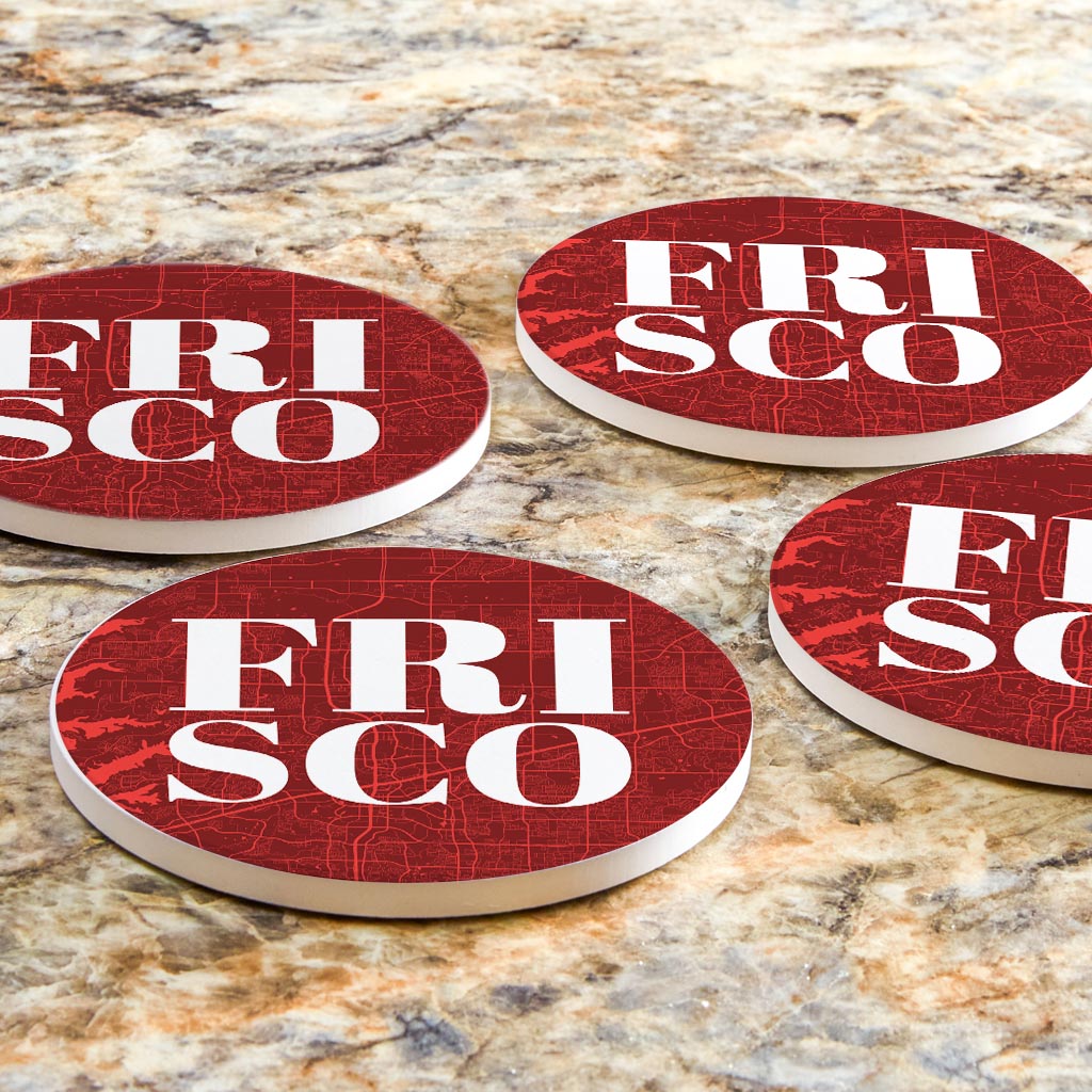Modern Minimalist Texas Colors Frisco Map | Absorbent Coasters | Set of 4 | Min 2