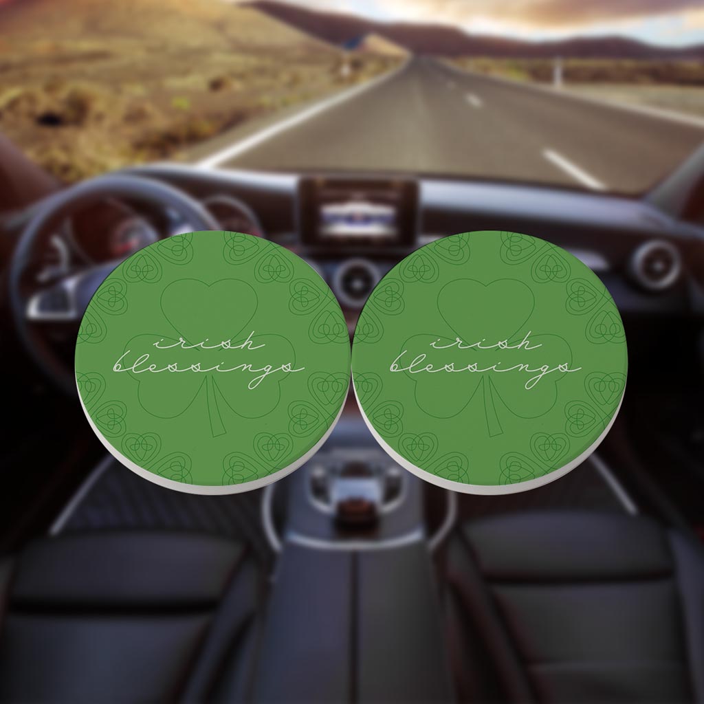 Light Green Shamrock Irish Blessings| Absorbent Car Coasters | Set of 2 | Min 4