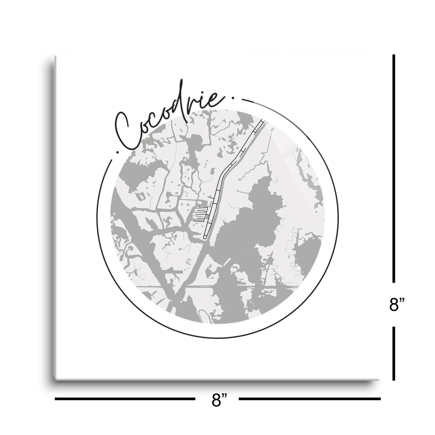 Minimalist B&W Louisiana Cocodrie Circle Map | Hi-Def Glass Art | Eaches | Min 2