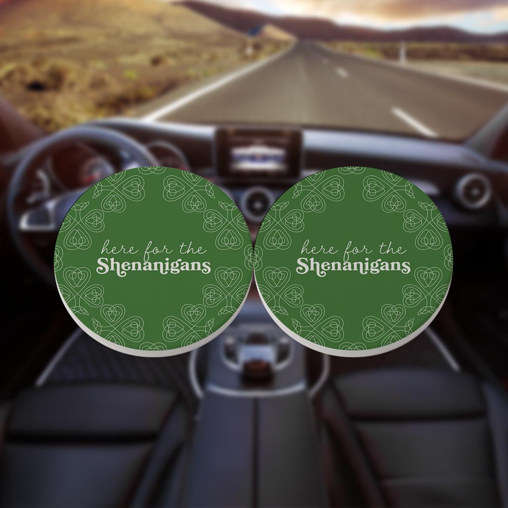 Dark Green Shamrock Here For The Shenanigans| Absorbent Car Coasters | Set of 2 | Min 4
